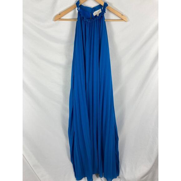 NWT Melloday Plated High Neck Sleeveless Dress Blue Size Large - Picture 2 of 6